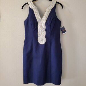 Cocktail dress - Just Taylor - Sleeveless - Navy with gold trim - Lilly P style